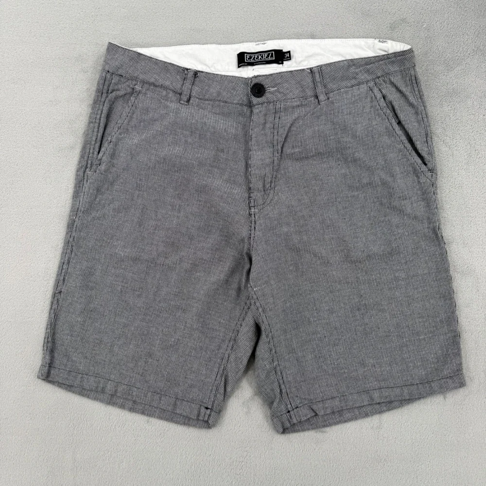 Ezekiel Mens Striped Chino Shorts Black White Pinstripe Flat Front‎ Size 34